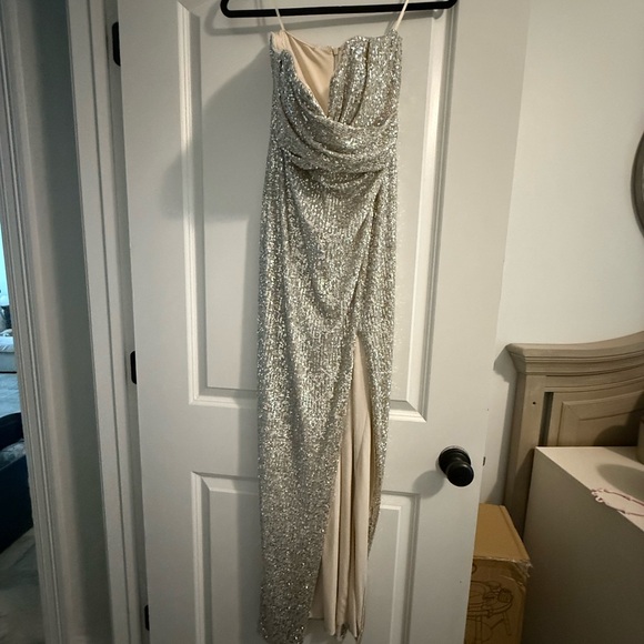 Aidan Mattox Silver Strapless Dress - Picture 1 of 1